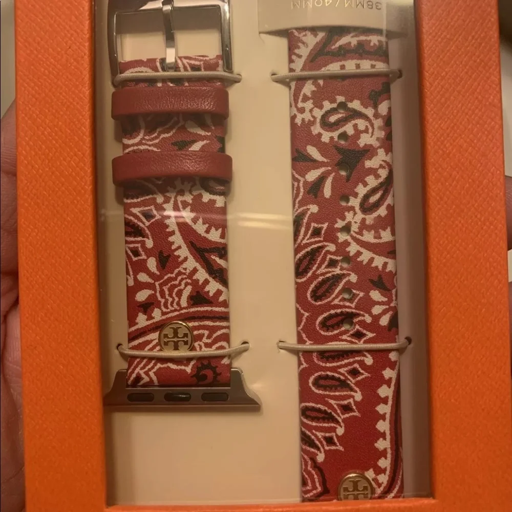 New Tory Burch Red Bandana Apple Watch Leather Strap 38/40/41mm new in box